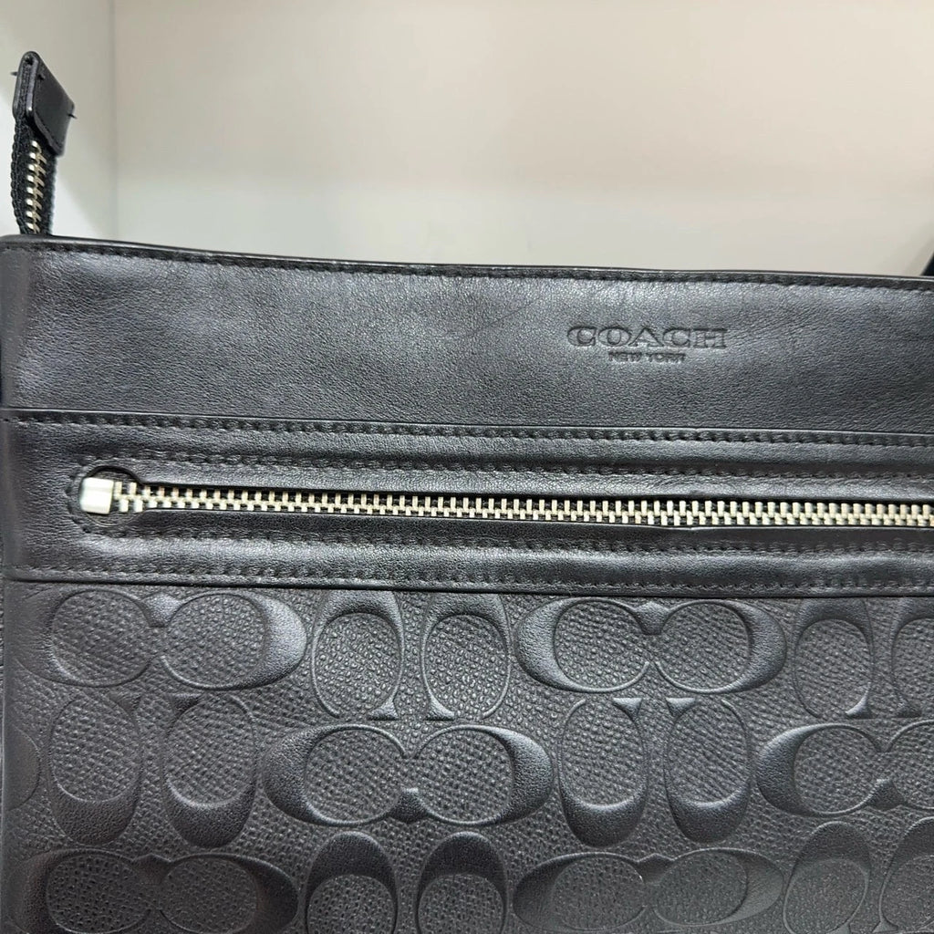 Coach Black Leather Embossed Logo Briefcase Shoulder Crossbody Bag For Men