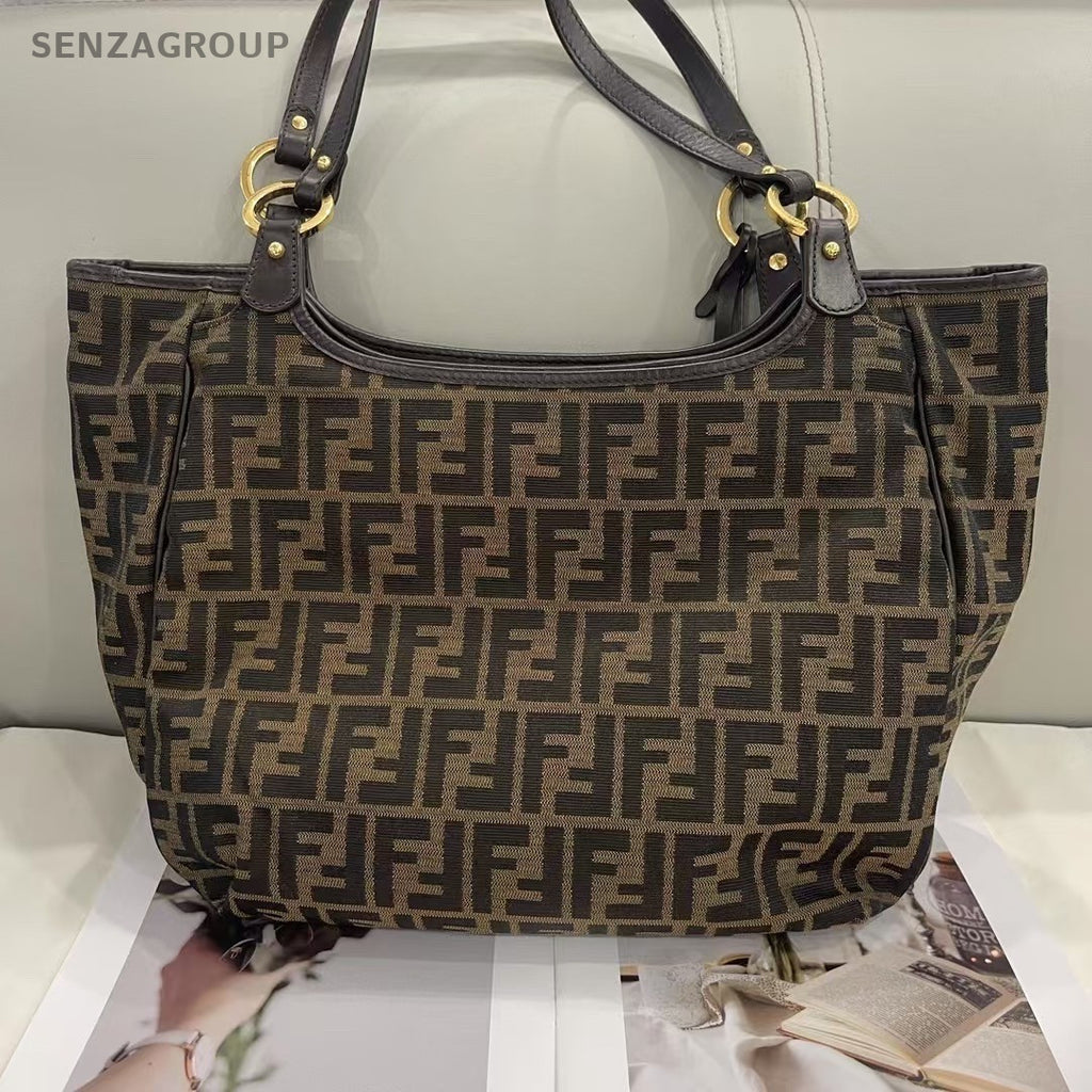 Fendi FF Logo Tote Monogram Shoulder bag Brown Women Canvas