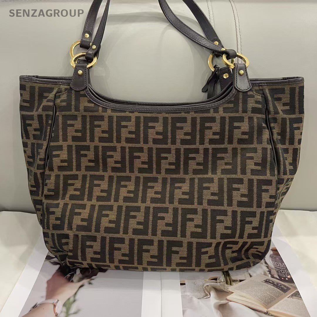 Fendi FF Logo Tote Monogram Shoulder bag Brown Women Canvas