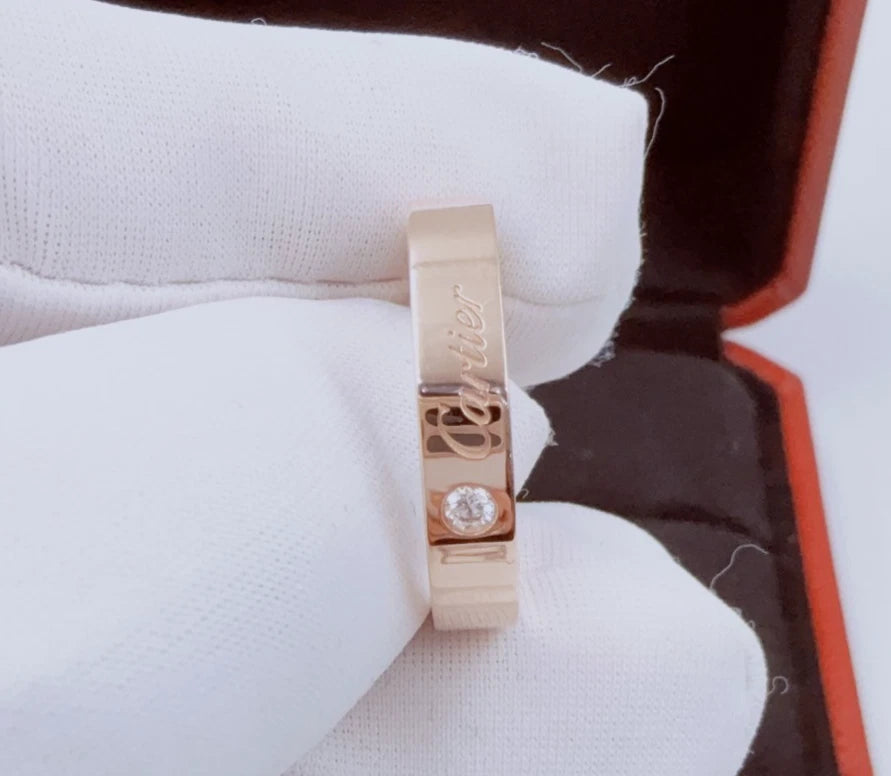 Cartier C DE Cartier 18k Rose Gold Band Ring with 1 Diamond EU56/US7.5