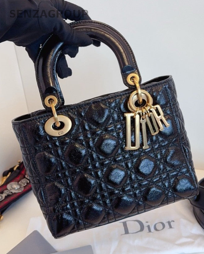 Christian Dior Lady Oil wax leather Top Handle 2way Shoulder bag Women Black