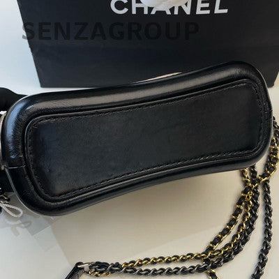 Chanel Small Gabrielle Hobo Bag Beige Black Chevron Classic Women's Shoulder Bag