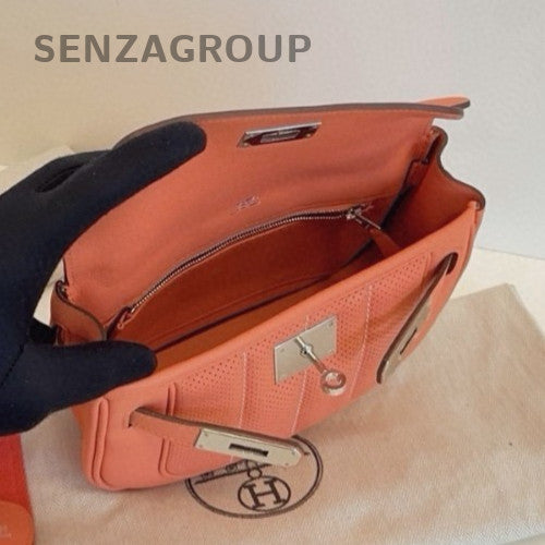 Hermes Berline Mini 2Way Shoulder Bag Crossbody Orange Silver Women Classic
