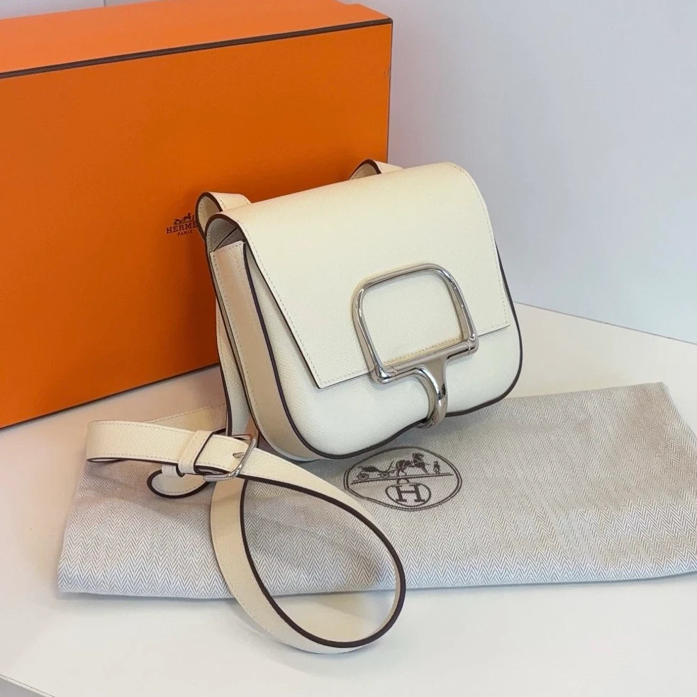 Hermes Della Mini Shoulder Bag White Silver Classic Used Women