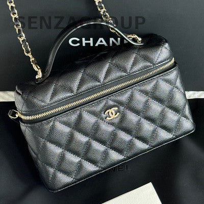 Chanel Black Caviar Leather Quilted Chain Shoulder Crossbody Handbag
