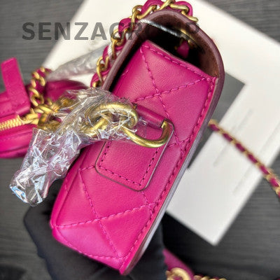 Chanel Quilted 2Way Chain Shoulder Crossbody Bag Red Gold Hardware Classic