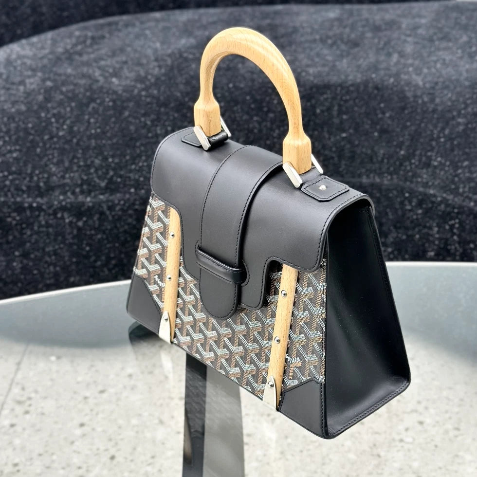 Goyard Saigon MM Top Handle Bag Crossbody Black Silver Women Classic S