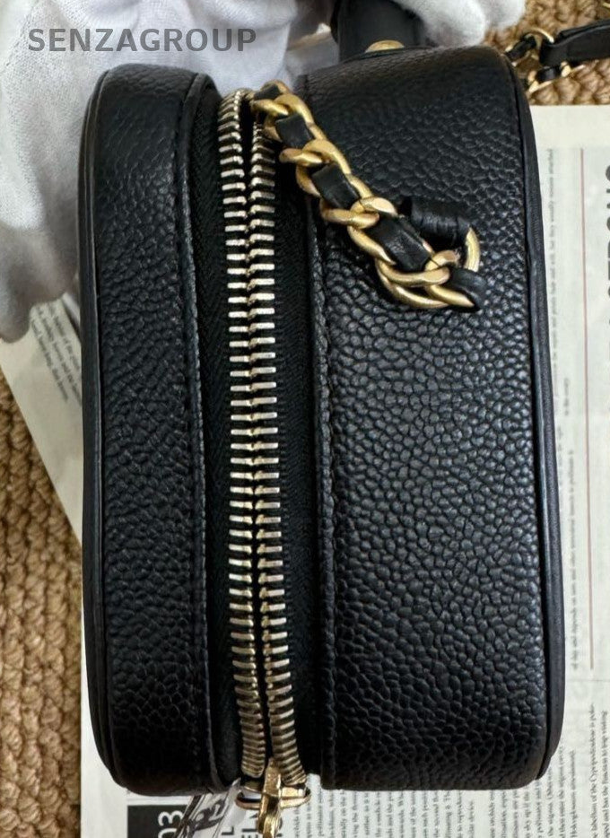Chanel CC Logo PM Diamond Pattern Chain Shoulder Bag Black Gold Used Women