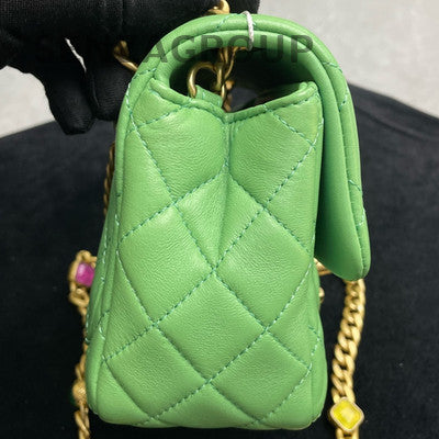 Chanel Classic Flap Square Mini Bag Green Aged Gold Chain Shoulder Crossbody