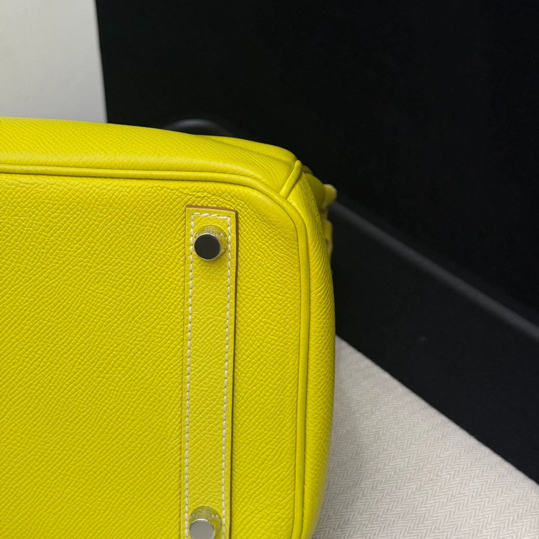 Hermes Birkin30 Epsom Leather Lemon Yellow Silver Hardware Tote Handbag