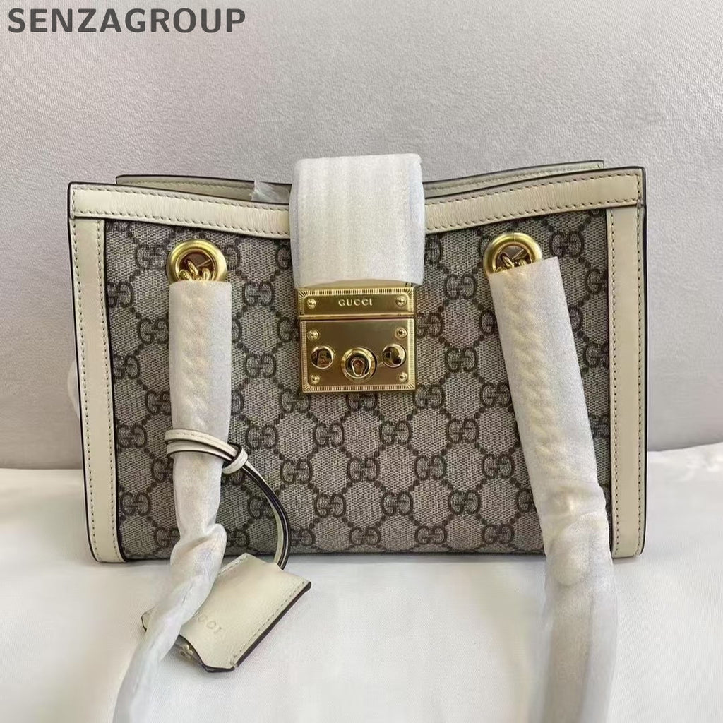 Gucci GG Marmont Padlock Shoulder Bag in White & Brown - Classic Women's Bag