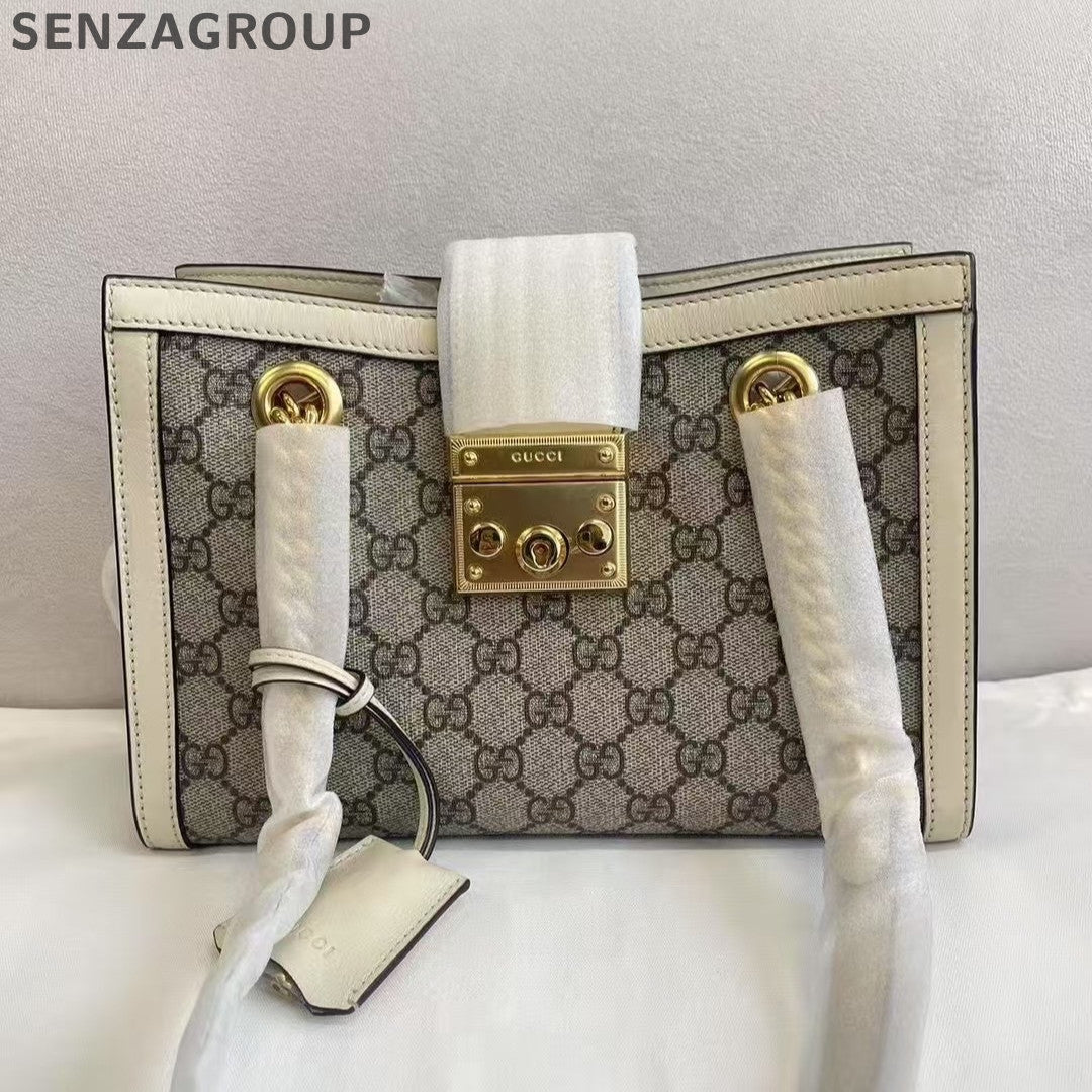 Gucci GG Marmont Padlock Shoulder Bag in White & Brown - Classic Women's Bag