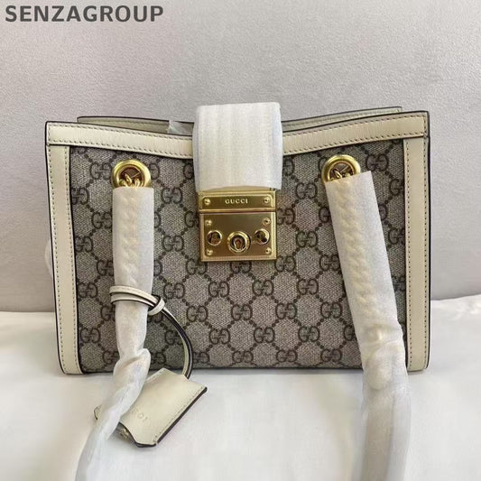 Gucci GG Marmont Padlock Shoulder Bag in White & Brown - Classic Women's Bag