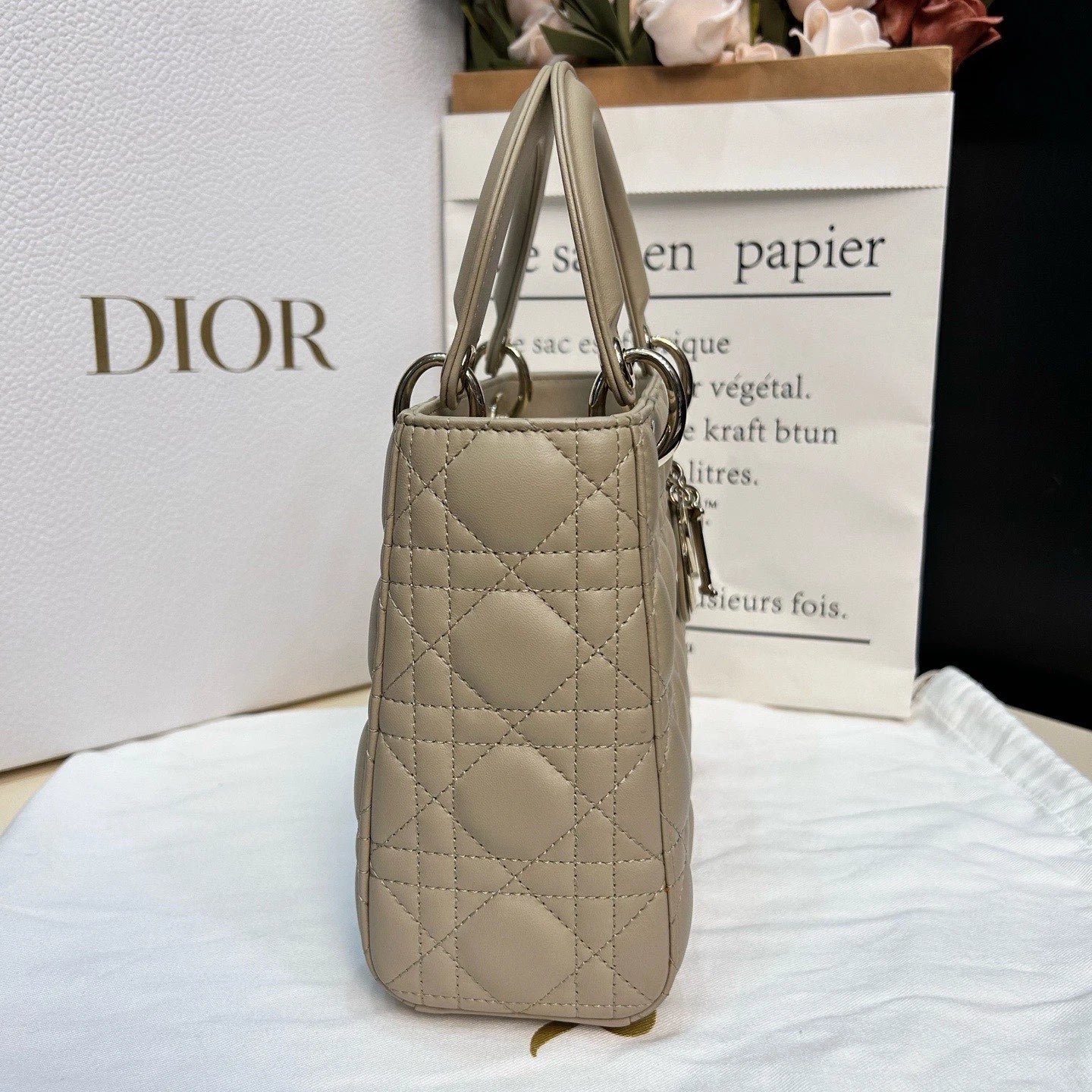 Dior Lady Dior Lambskin Beige Crossbody Handbag Excellent
