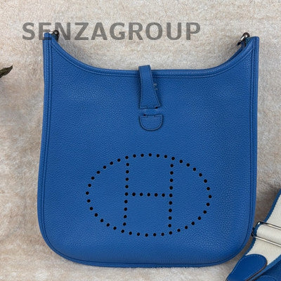 Hermès Evelyne Bag Blue Clemence Leather Silver Hardware - Women's Fashion