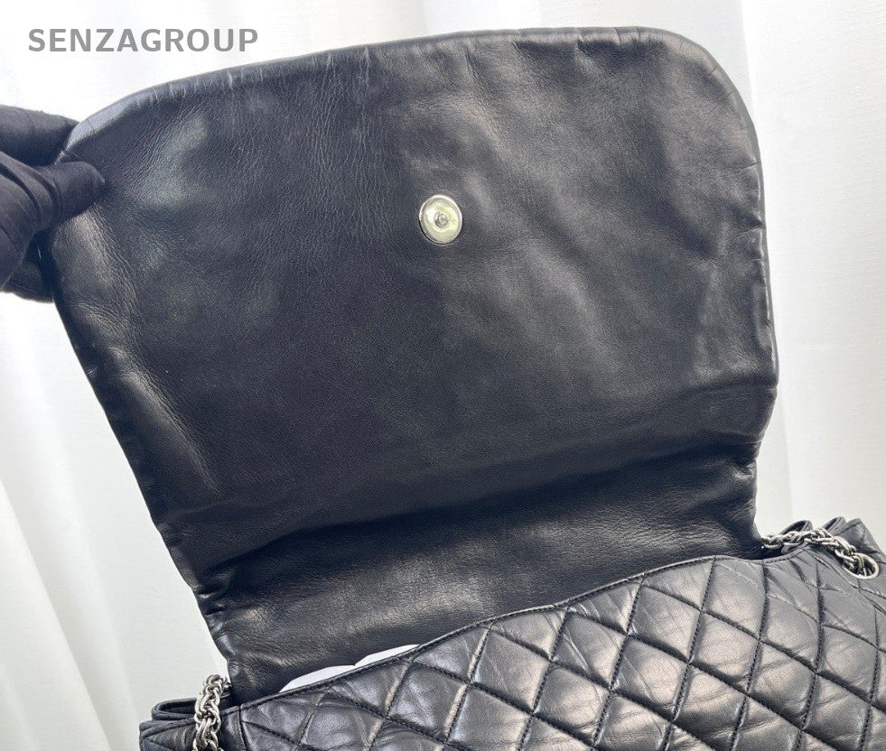 Chanel Diamond Airport Bag Chain Shoulder Bag Black Silver Women Classic