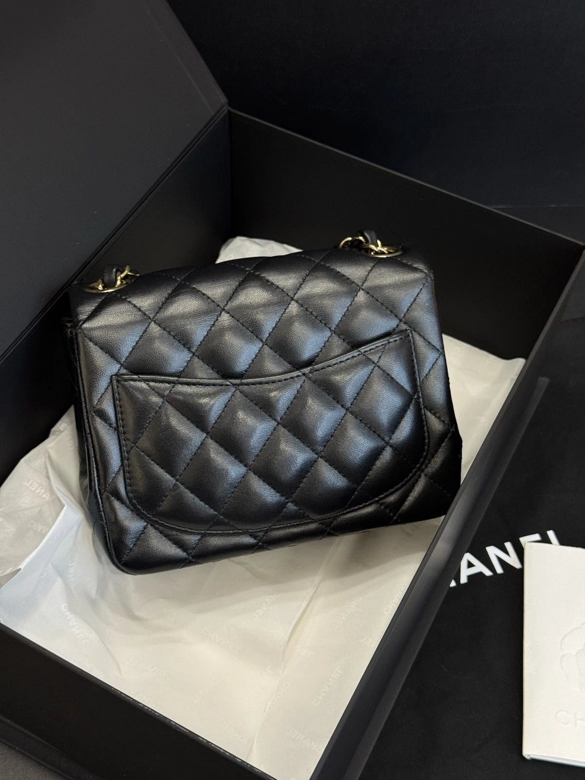 CHANEL Black Gold Lambskin Square Mini Chain Bag For Women