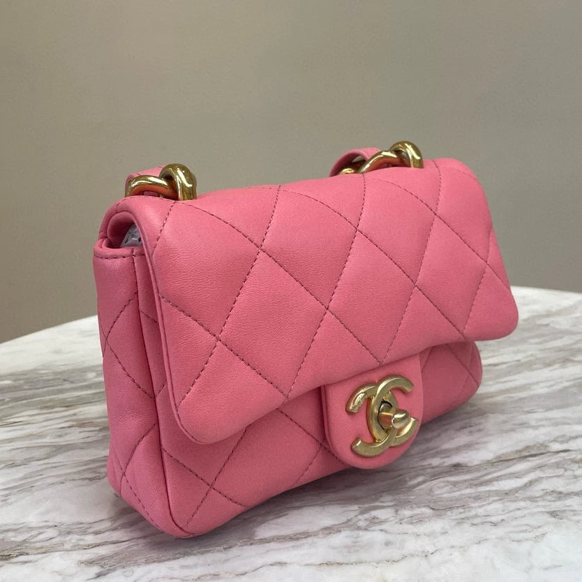 CHANEL Hobo Barbie Pink Thick Chain Shoulder Bag Diamond Women Classic