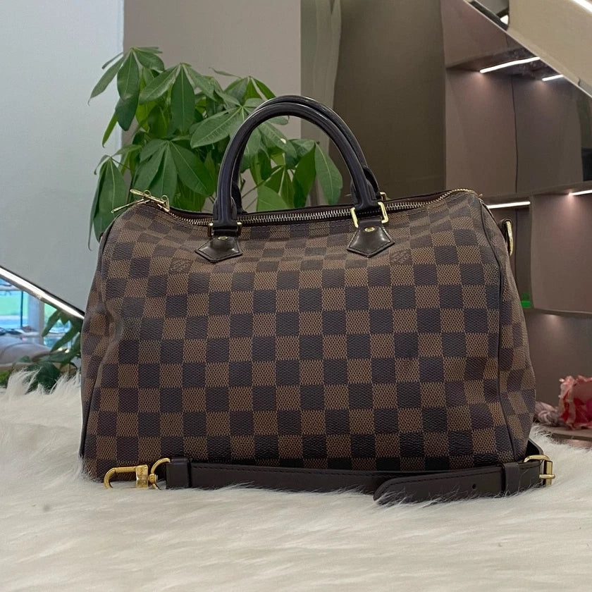 Louis Vuitton Speedy 30 Damier Ebene Canvas Shoulder Bag Classic Women's