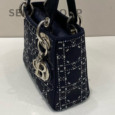 Dior Lady Dior 2Way Handbag Shoulder Bag Black Silver Women's Fashion