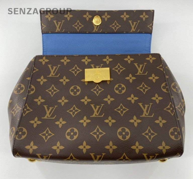 Louis Vuitton Cluny BB Monogram Top Handle Bag Crossbody Brown Blue Gold Women