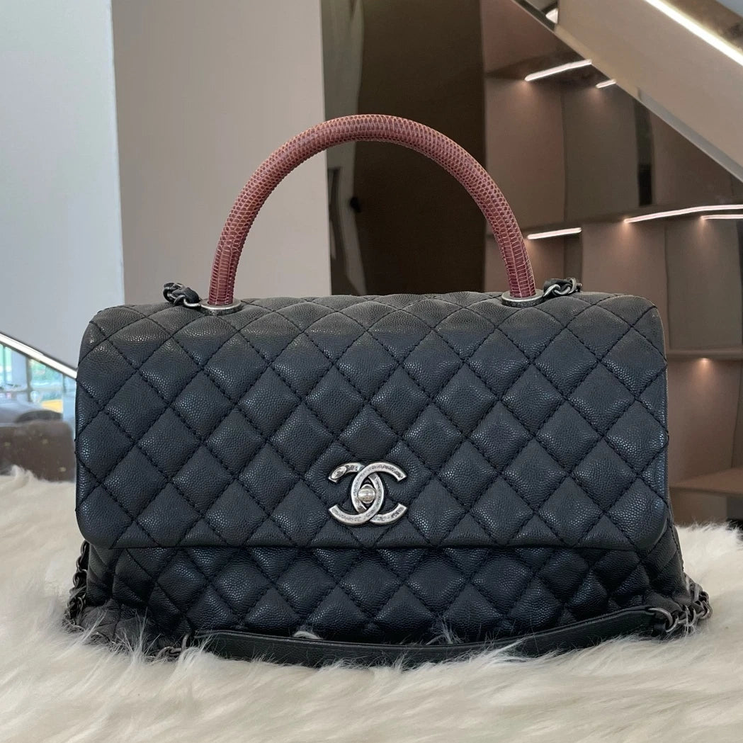 Chanel Coco Handle Large Black Caviar Leather Chain Shoulder Bag