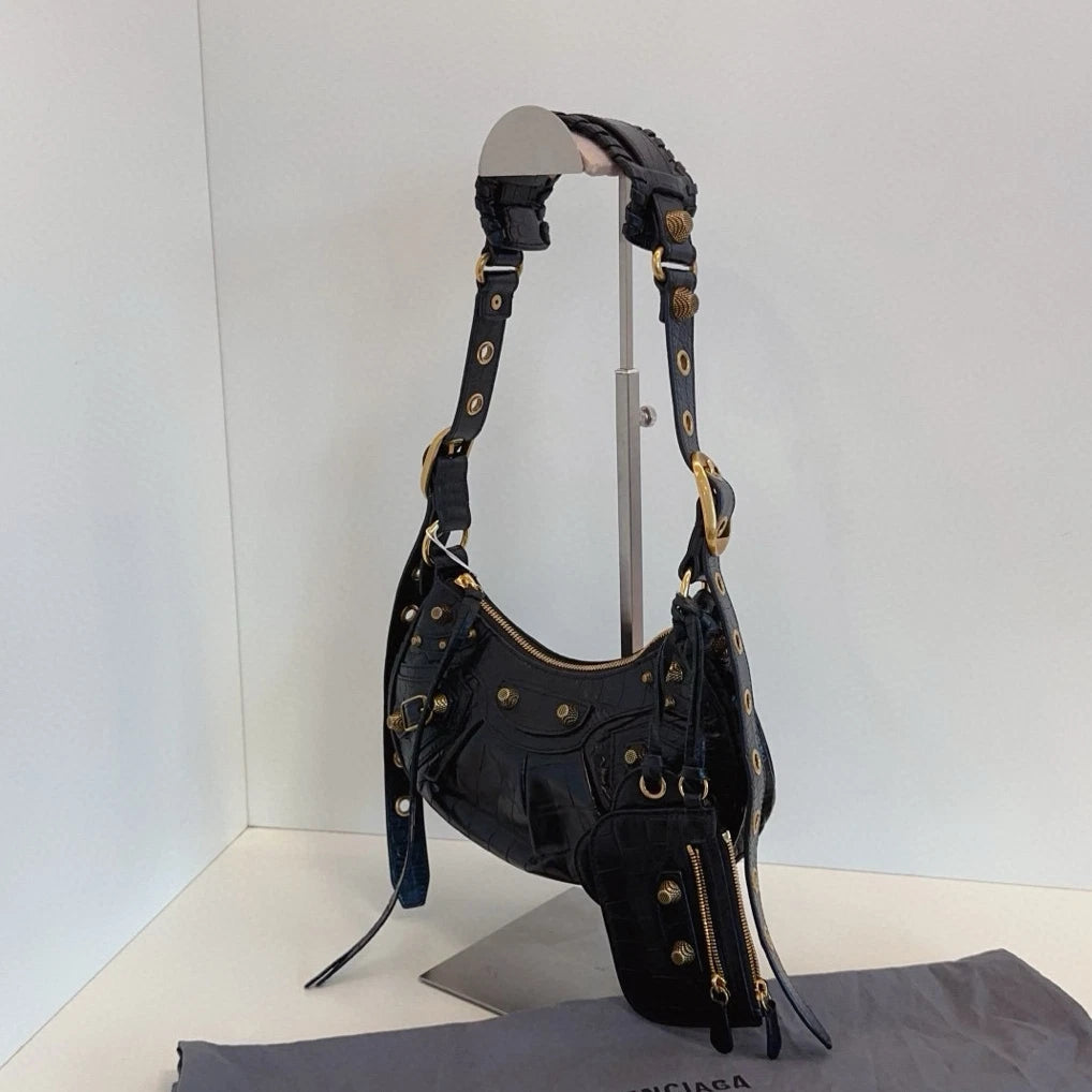 Balenciaga Le Cagole Hobo Shoulder Bag Black Gold Women Classic Fashion