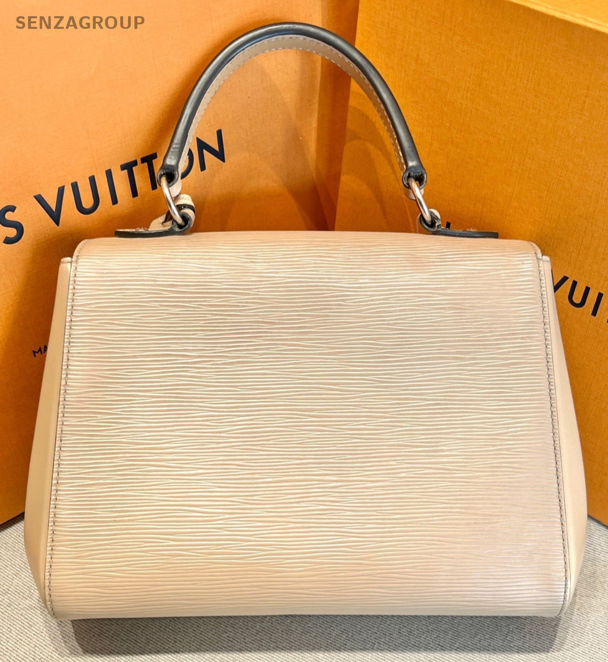 Louis Vuitton Cluny BB Epi Top Handle Bag Crossbody Beige Silver Women Classic