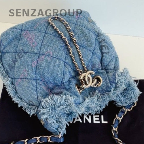 Chanel 22Bag Bucket Chain Shoulder Bag Crossbody Blue Silver Women Classic