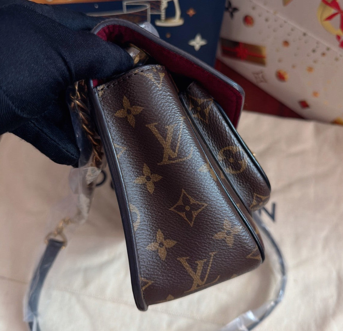 Louis Vuitton Passy Monogram Chain Shoulder Bag Brown Gold Women Classic
