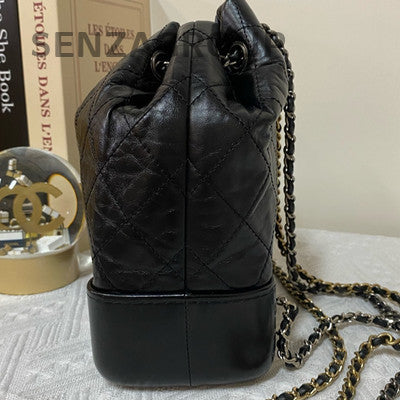 Chanel Gabrielle Backpack Small Black Gold Leather Dual Chain Women's Bag