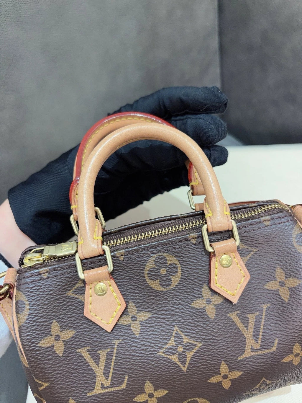 Louis Vuitton Speedy Nano Top Handle Shoulder Crossbody Bag Brown Women