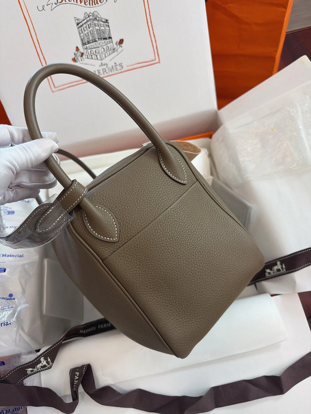 Hermes Lindy 30 Top Handle Bag Grey Sliver Women Classic