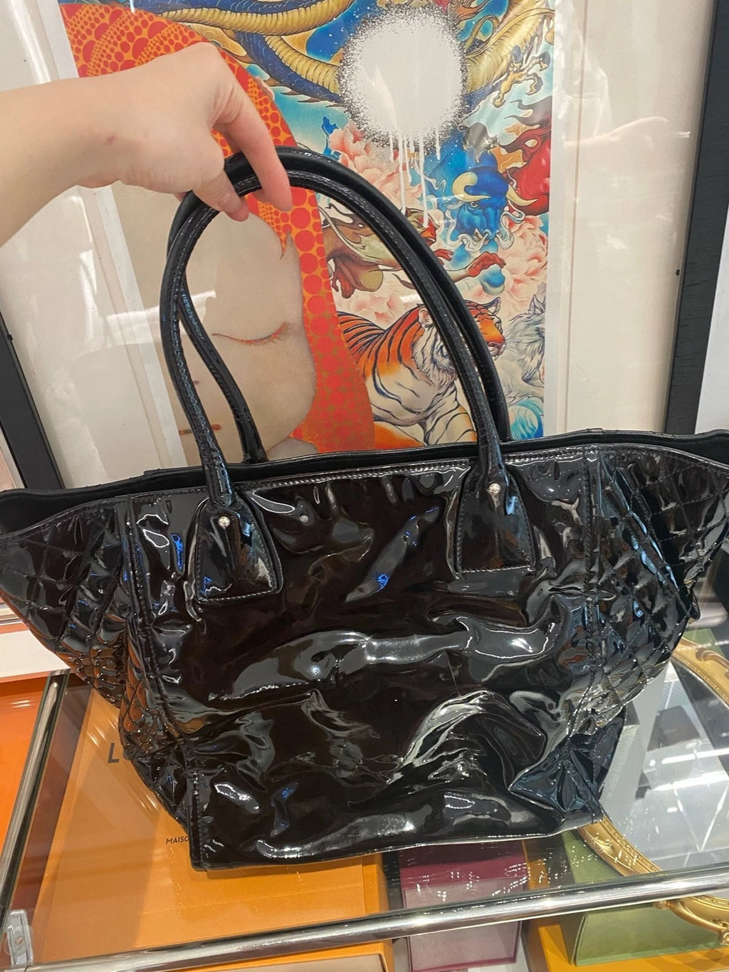 Chanel Women's Patent Leather Shoulder Bag Black