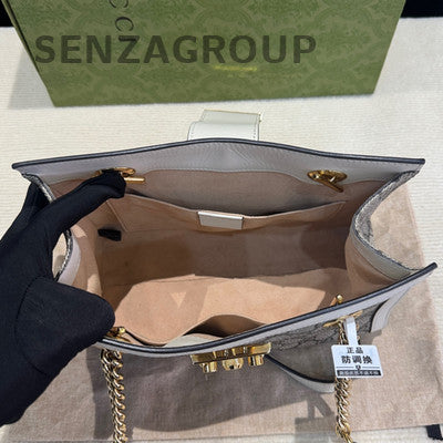 Gucci Padlock Small White GG Monogram Shoulder Bag Gold Hardware