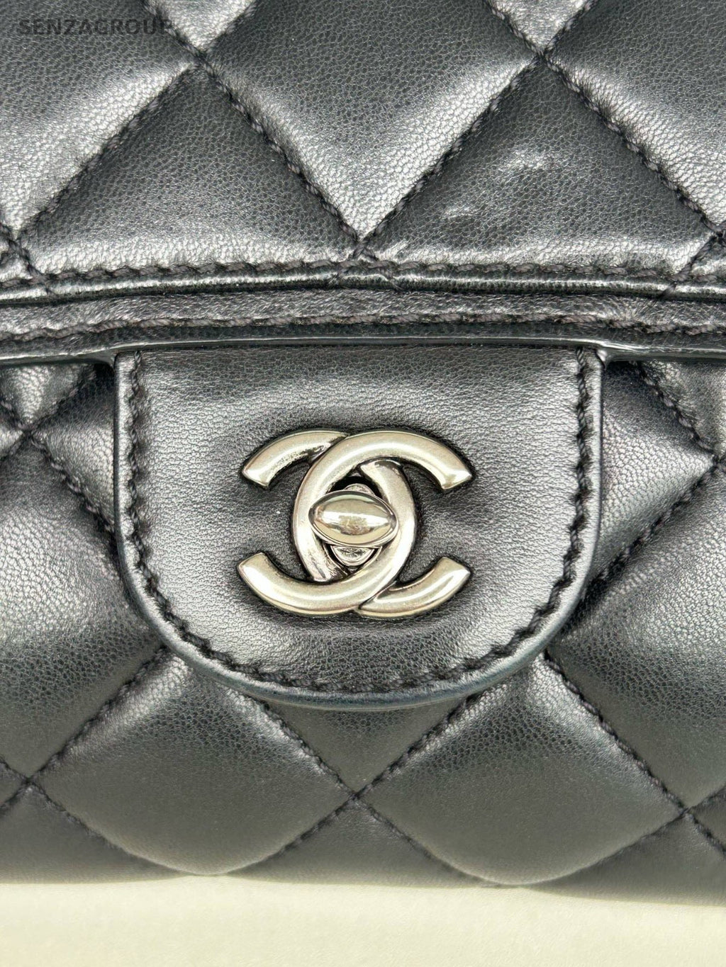 Chanel WOC Lambskin Chain Diamond Shoulder Bag Crossbody Black Silver Women