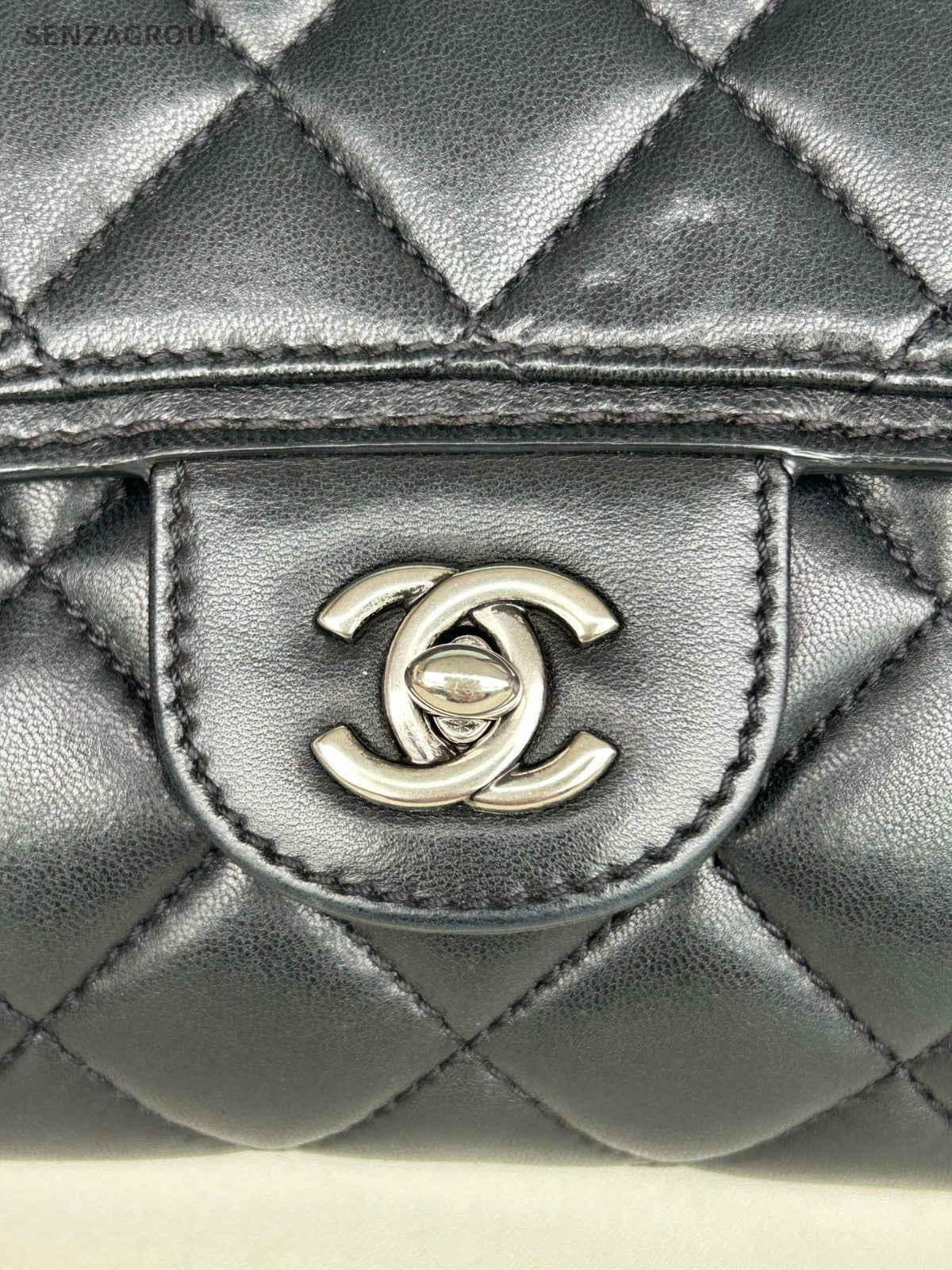 Chanel WOC Lambskin Chain Diamond Shoulder Bag Crossbody Black Silver Women