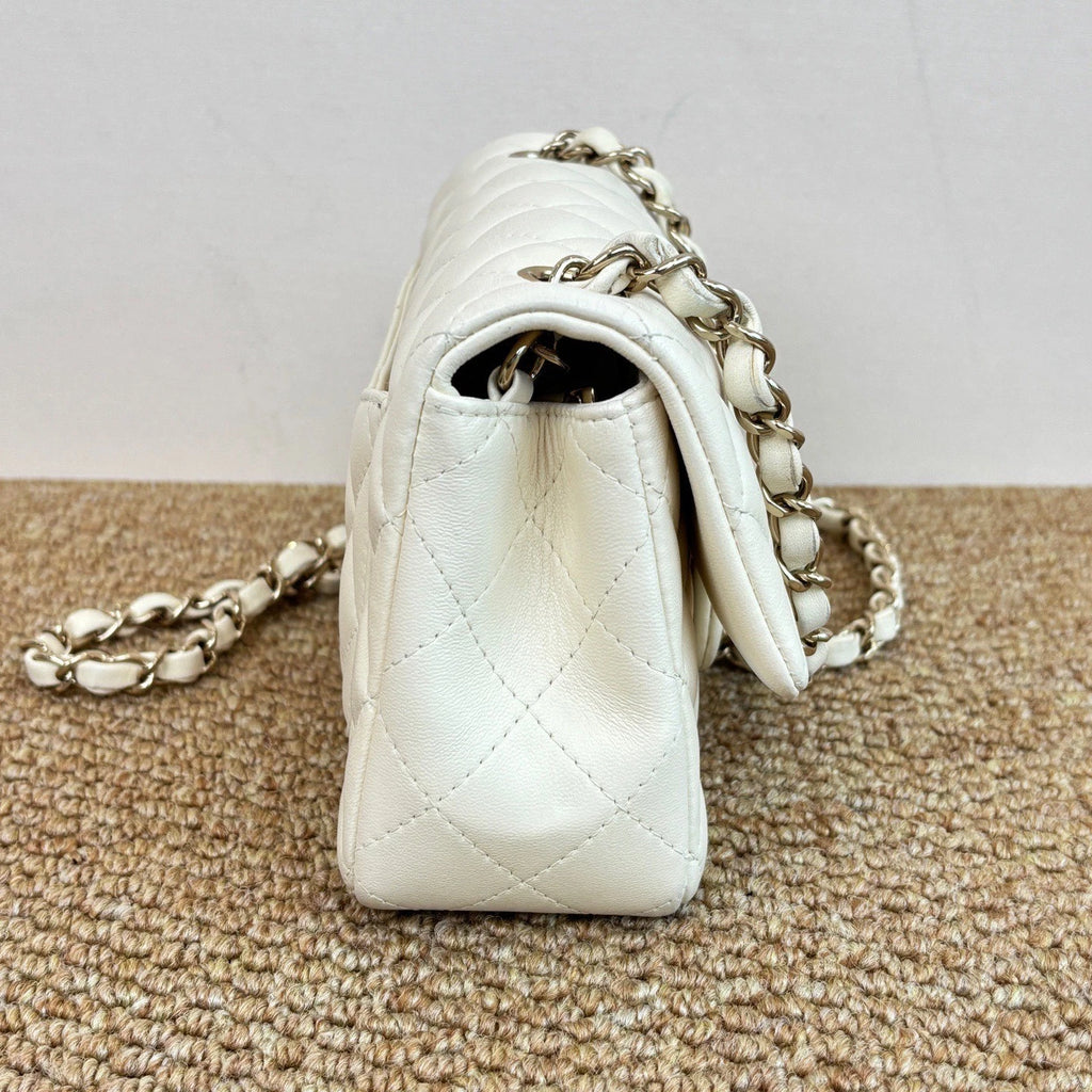 Chanel Classic Flap Mini Chain Lambskin Shoulder Crossbody White Gold Women