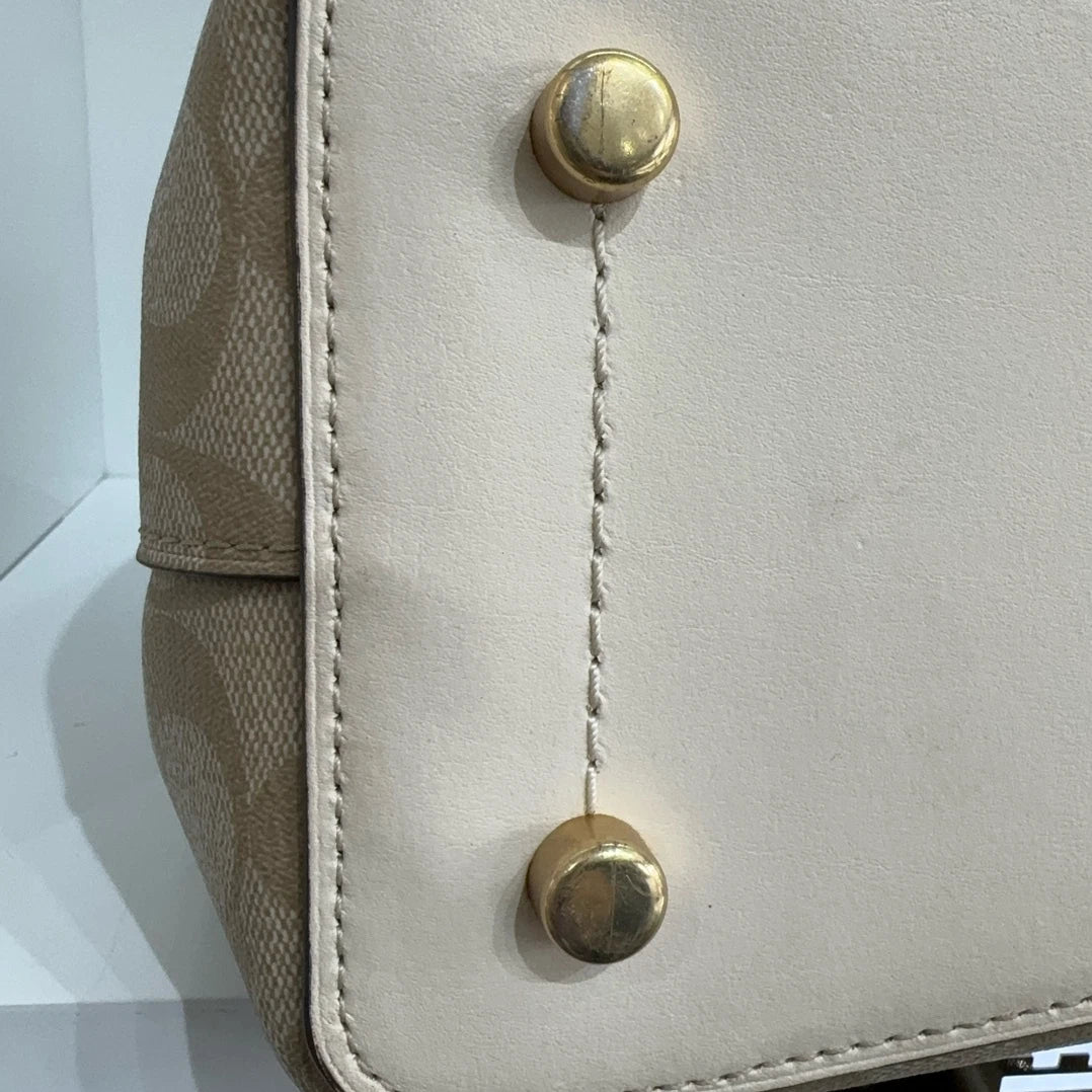 Coach Beige Canvas Monogram Tote Handbag For Women Missing Strap