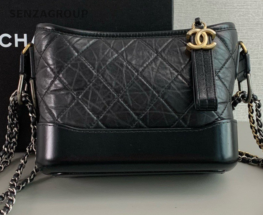 Chanel Gabrielle PM Diamond Pattern Chain Shoulder Bag Black Used Women Classic