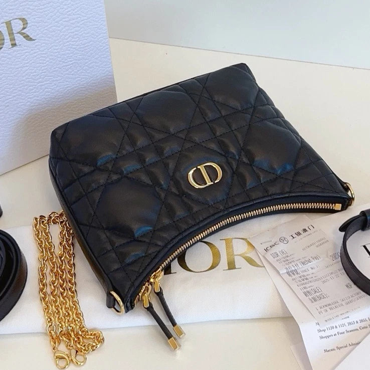 Excellent Christian Dior Miss DIOR Hobo Black Quilted Calfskin Handbag Crossbody