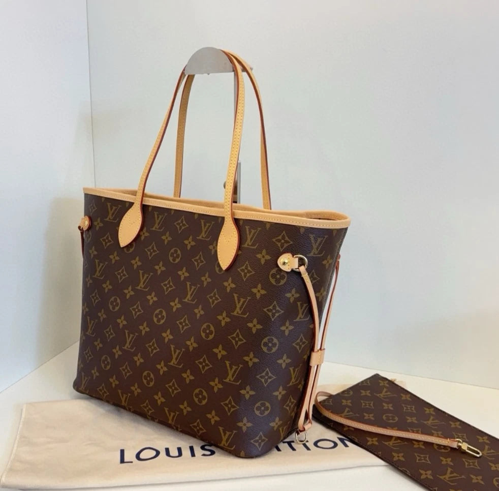 Louis Vuitton Neverfull MM Monogram Canvas Shoulder Bag Brown Women