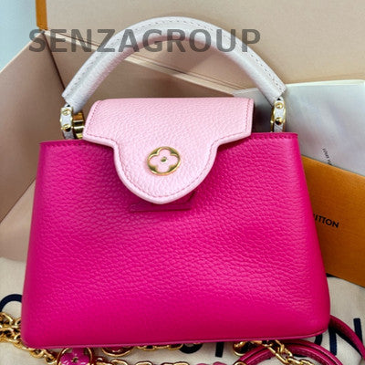 Louis Vuitton Capucines Chain Taurillon Handbag Shoulder Bag Red Gold Women