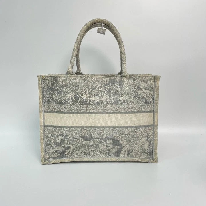 Christian Dior Book Tote MM Tote Top Handle Bag Gray Used Women Classic