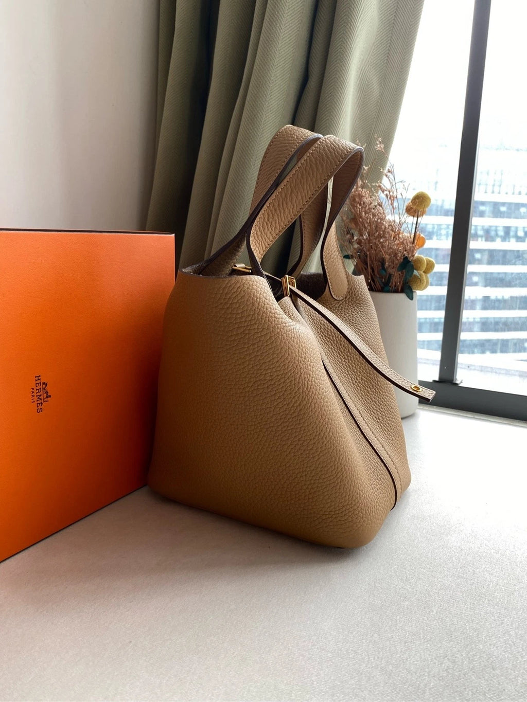 Hermes Picotin18 Gold Leather Bucket Bag For Women