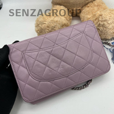 Chanel WOC Quilted Chain Shoulder Crossbody Bag Purple Silver Hardware