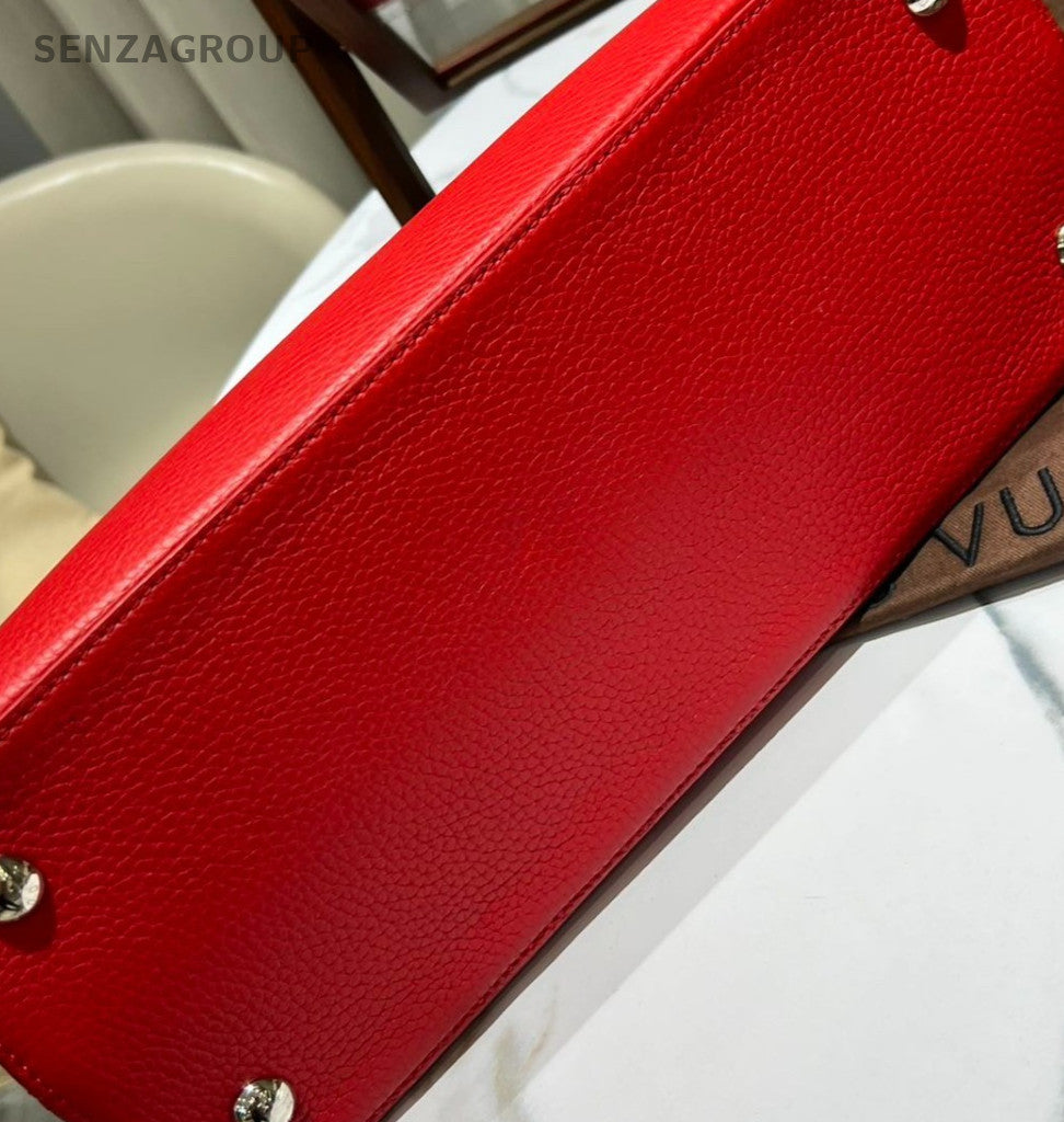 Louis Vuitton Capucines Top Handle Bag Red Silver Used Women Classic Designer