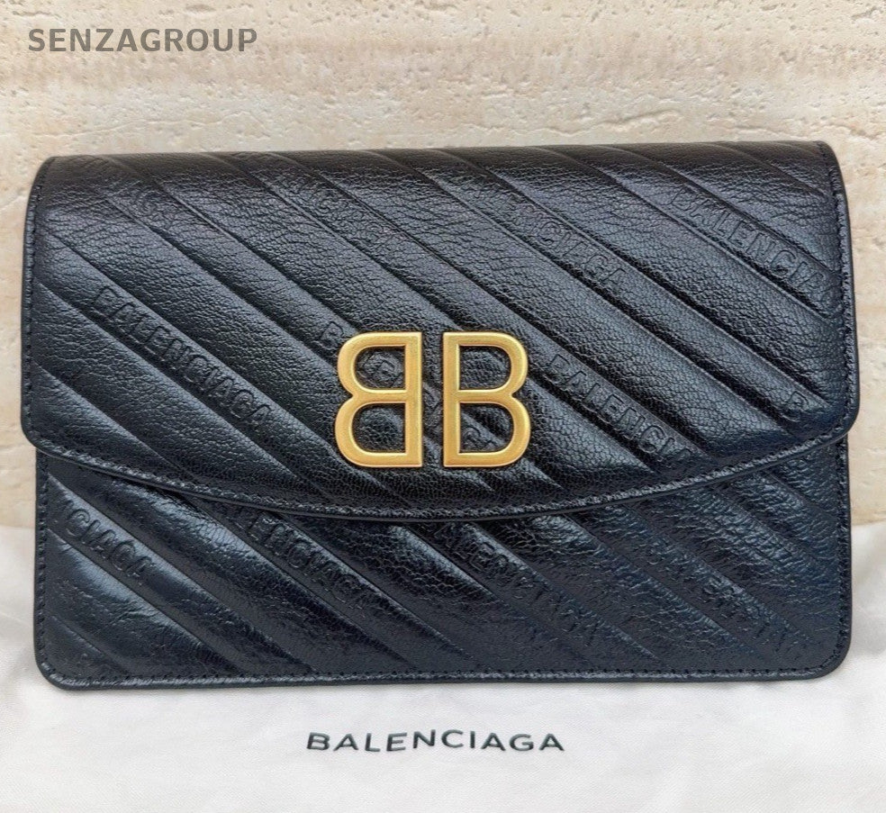 Balenciaga WOC Chain Shoulder Bag Black Gold Used Women Classic