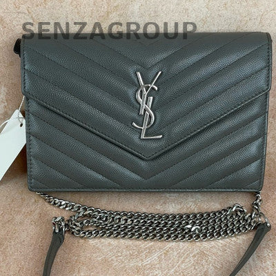 Saint Laurent Gray Caviar Leather Silver Chain Shoulder Crossbody Bag Classic
