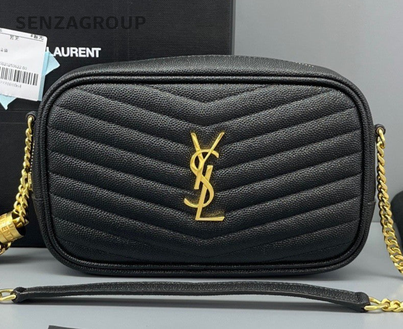 Saint Laurent Tassel Chain Shoulder Bag Crossbody Black Gold Women Classic
